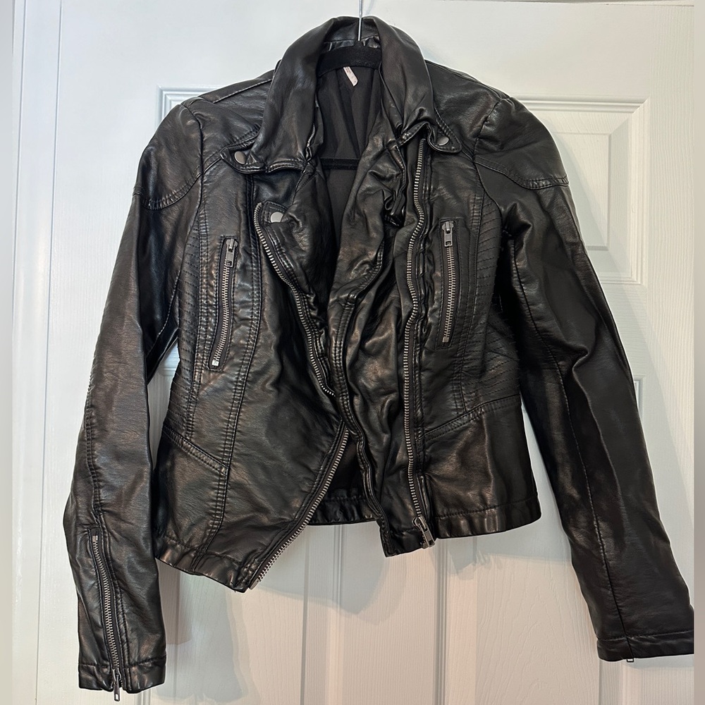 Black leather free people jacket
